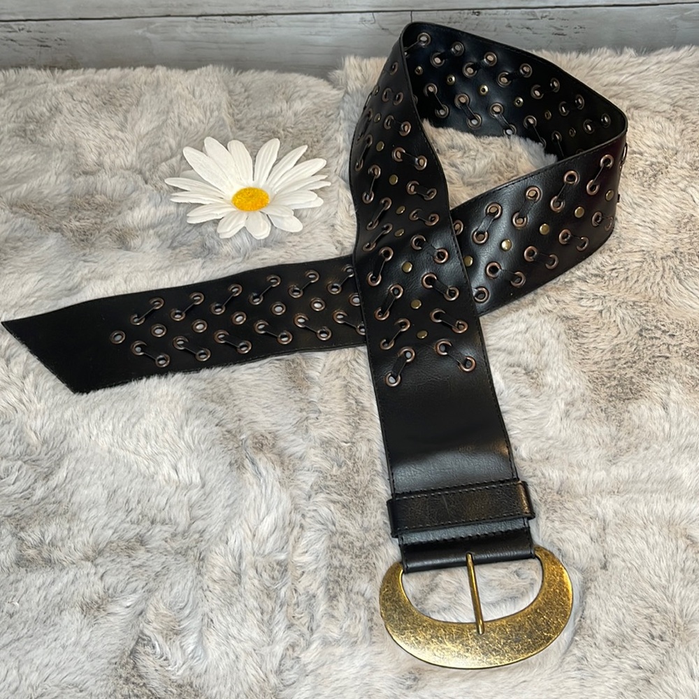 Black Vegan Leather Accent Belt, Women’s Size S/M